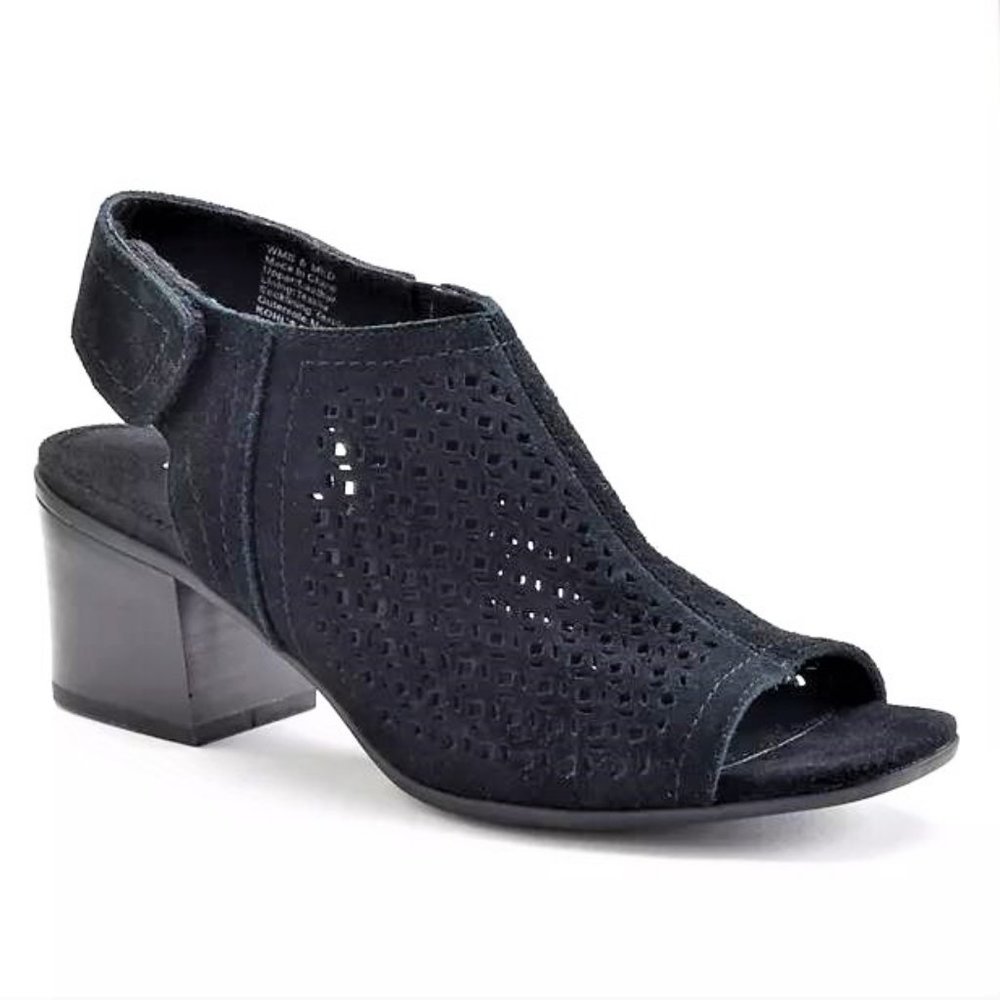 Sonoma Lylah Black Genuine Suede Cutout Peep Toe Booties Size 8M  Like New